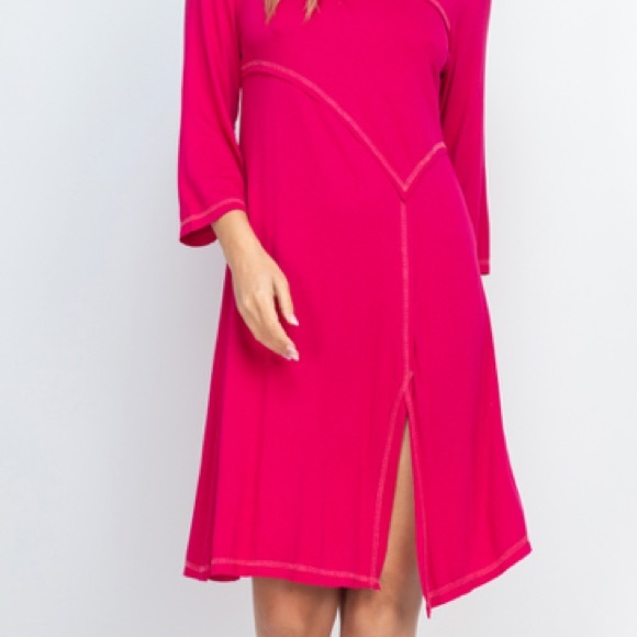 Fuchsia midi shift dress, 3/4 sleeve, NEW! - Picture 10 of 14